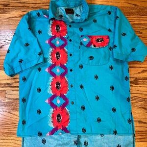 Aztec Western Cowboy Button Up Shirt XL Short Sleeve Made In Mexico Rodeo Ranch
